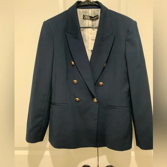 Zara Deep Blue Jacket with Metallic Accents - Picture 3 of 4